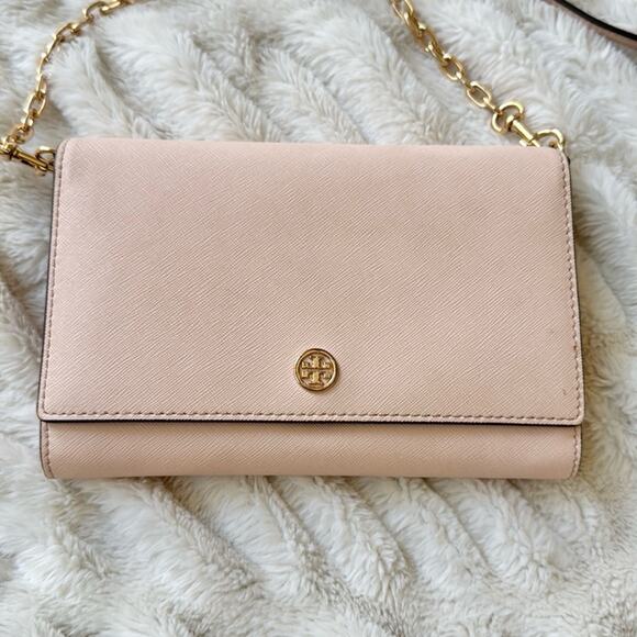 Tory Burch Robinson Leather Chain Wallet Crossbody Bag Shell Pink - Picture 3 of 10